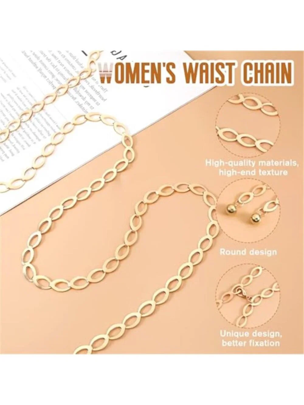 Metal Waist Chain Belt for Women, Dainty Body Link Jewelry, Adjustable Loin